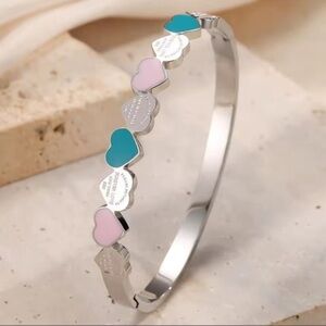 Colorful Heart Gold Bangle Bracelet